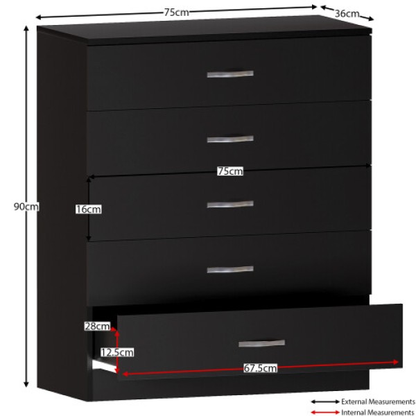 (Black) Riano 5-Drawer Bedroom Storage Chest